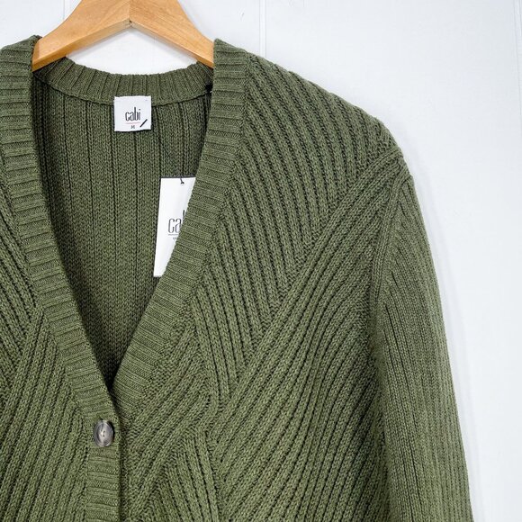 Cabi Aerial Cardigan Thick Chunky Knit Button Front Long Size Medium Olive Green - Picture 4 of 16